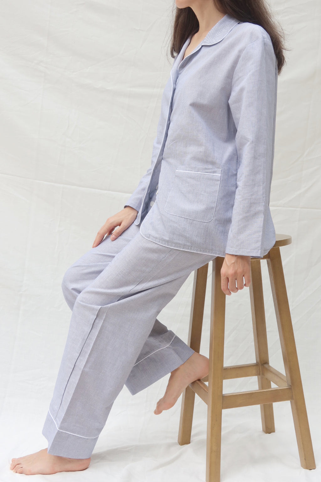 Pants and Long Sleeve Set Stripes Blue and White