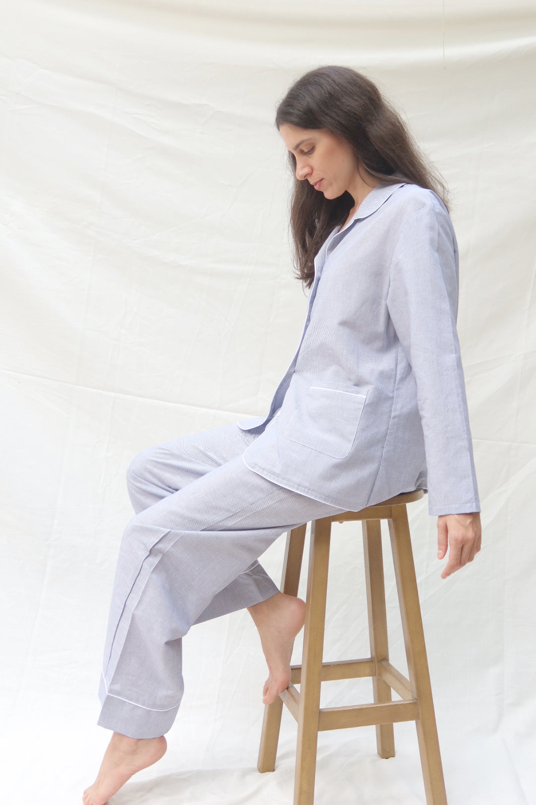 Pants and Long Sleeve Set Stripes Blue and White