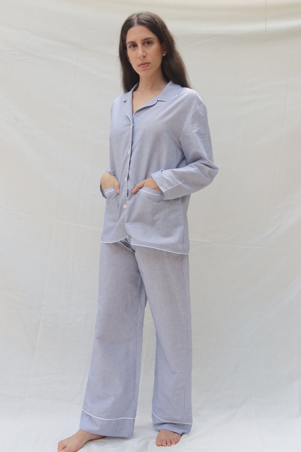 Pants and Long Sleeve Set Stripes Blue and White