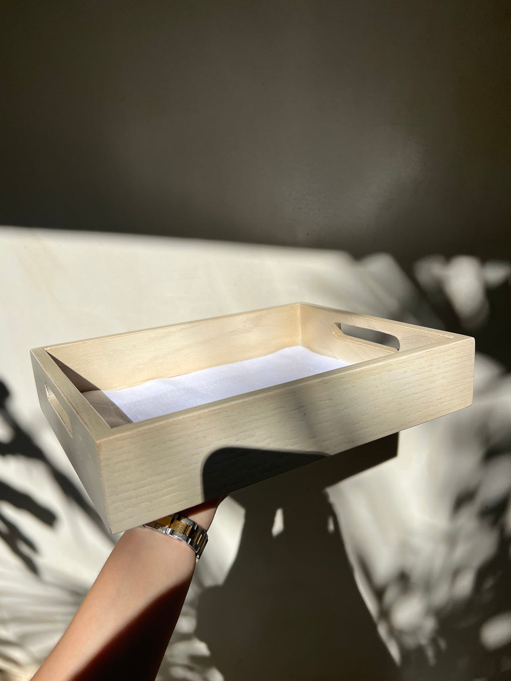 Set 3 bandejas multiusos color madera claro con tapetito personalizado