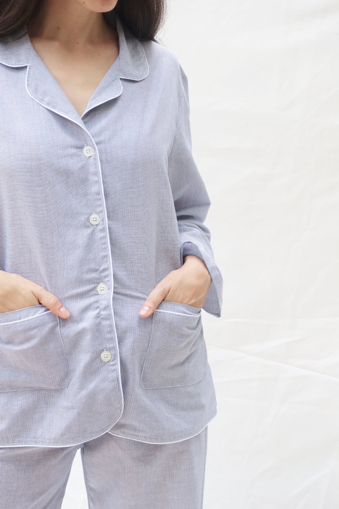 Pants and Long Sleeve Set Stripes Blue and White