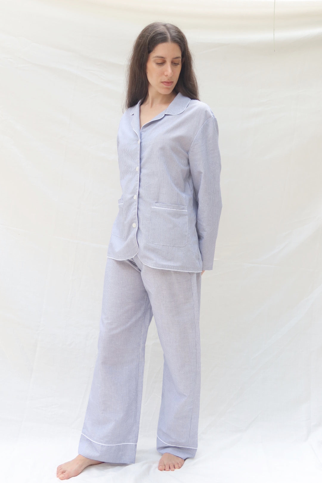 Pants and Long Sleeve Set Stripes Blue and White