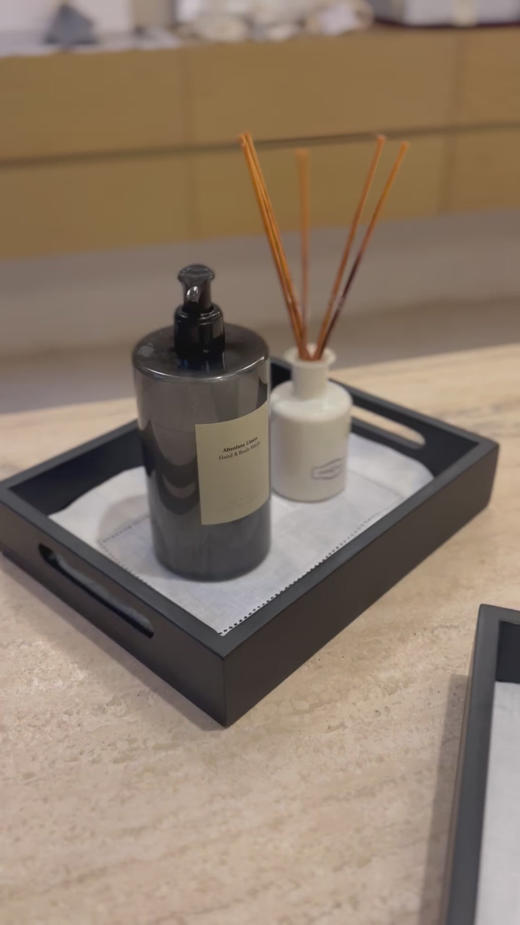 Set 3 bandejas cedro con cubre bandejas de lino